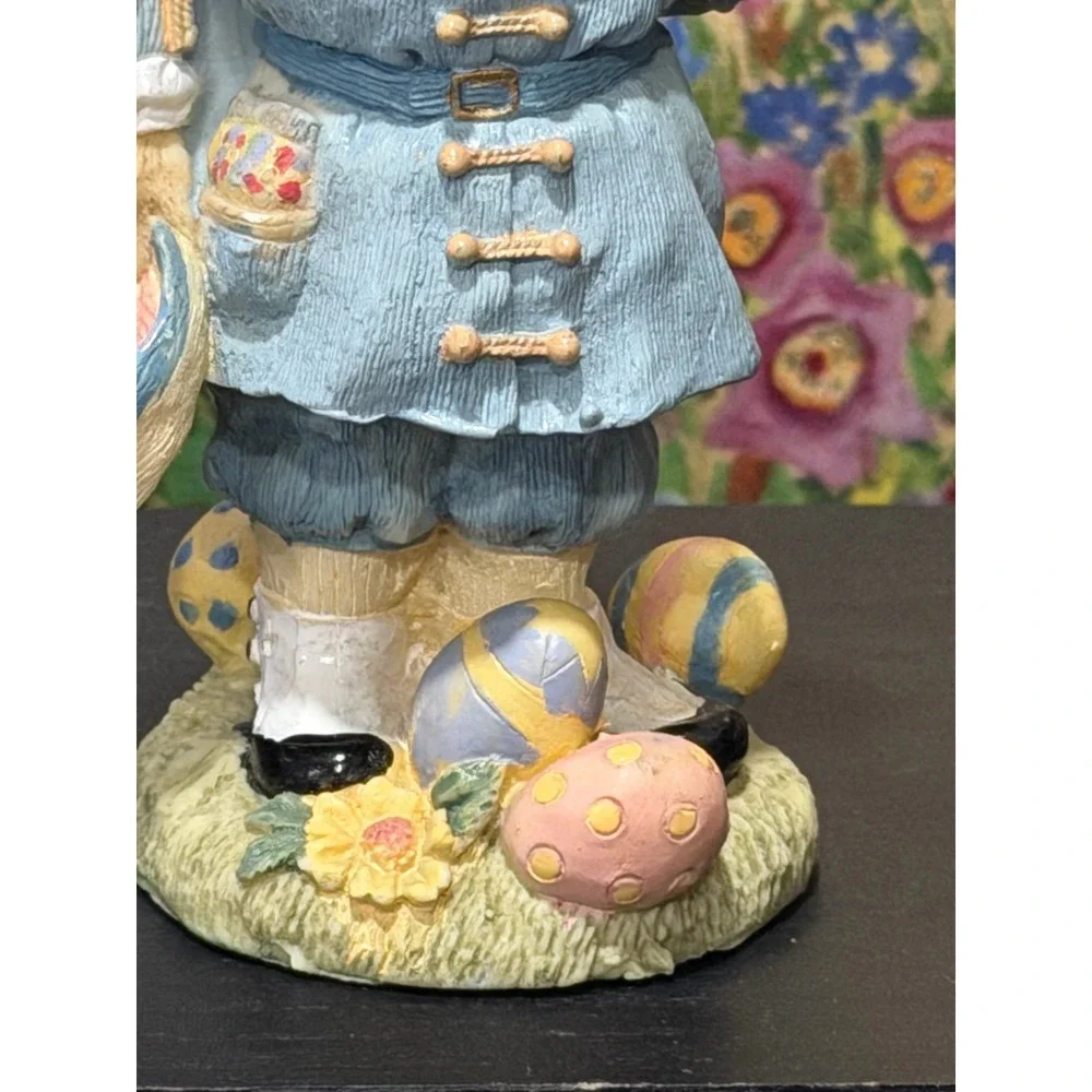 Bently Bunny 1994 Easter Bunny Rabbit Figurine Blue Coat Eggs‎ Flowers Gentleman